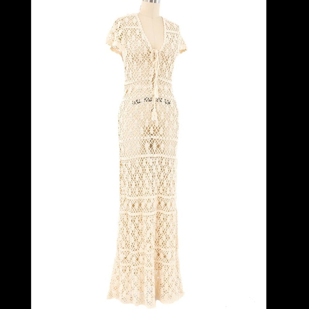 Vintage cream Crochet MAXI Dress ARCADE VINTAGE $148 - Picture 2 of 6